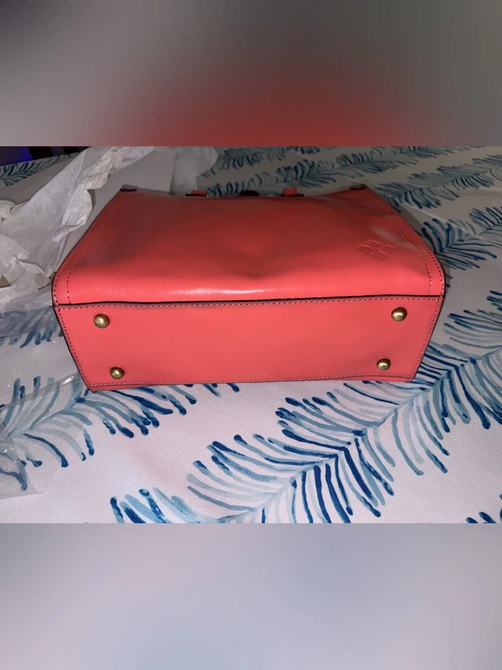 Patricia Nash Coral Red Leather Tote with Detachable Strap